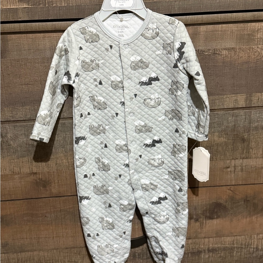 Gray Geometric Footie One Piece with Long Sleeves